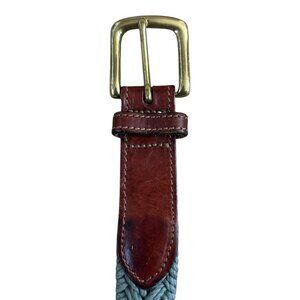 Braided Teal Belt With Brown Leather Accents & Brass Buckle 42" Waist